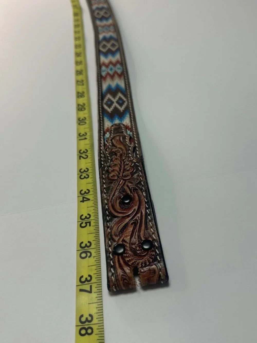 #D Belt Company Unisex Leather Embroidered Aztec Western Belt S 32 Cowboy